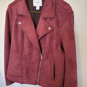 Womans  Stylish Old Navy Faux Suede Zippered Jacket Burgandy Large Petite